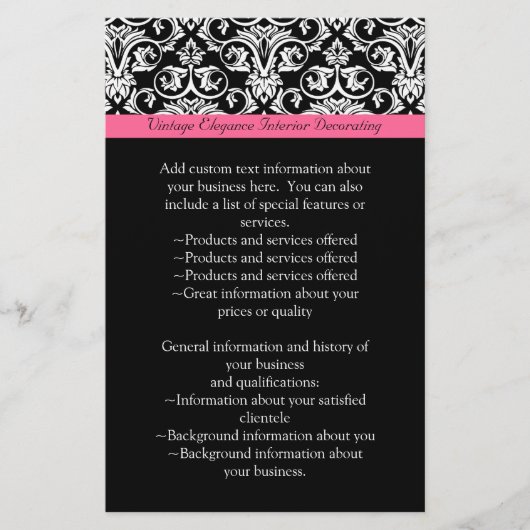 Zwart met Roze Passion Damask Flyer (Voorkant)