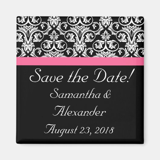 Zwart met Roze Passion Damask Magneet (Voorkant)