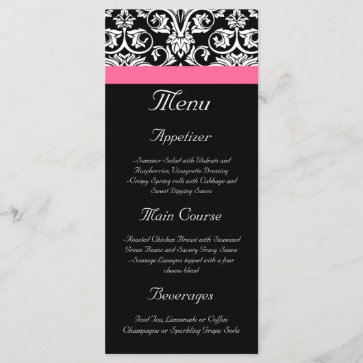 Zwart met Roze Passion Damask Menu (Voorkant)