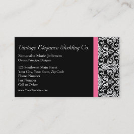 Zwart met Roze Passion Damask Visitekaartje