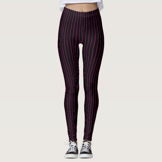 Zwart met Roze Pinstripe Leggings (Voorkant)