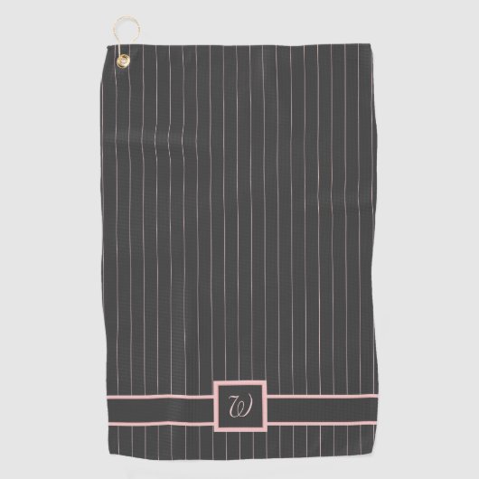 Zwart met roze pinstripes golfhanddoek (Voorkant)