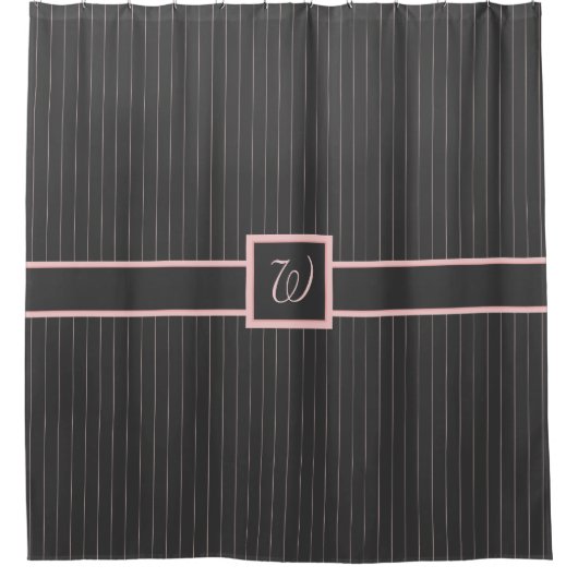 Zwart met Roze Pinstripes Shower Curtain Douchegordijn (Voorkant)