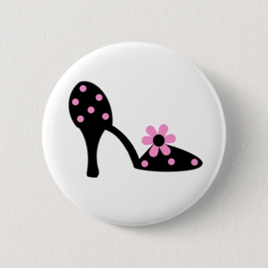 Zwart met roze poladoefschoenen ronde button 5,7 cm (Voorkant)