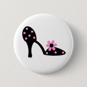 Zwart met roze poladoefschoenen ronde button 5,7 cm