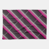 Zwart met roze polka stippen en gestreepte patroon theedoek (Horizontaal)