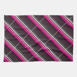 Zwart met roze polka stippen en gestreepte patroon theedoek