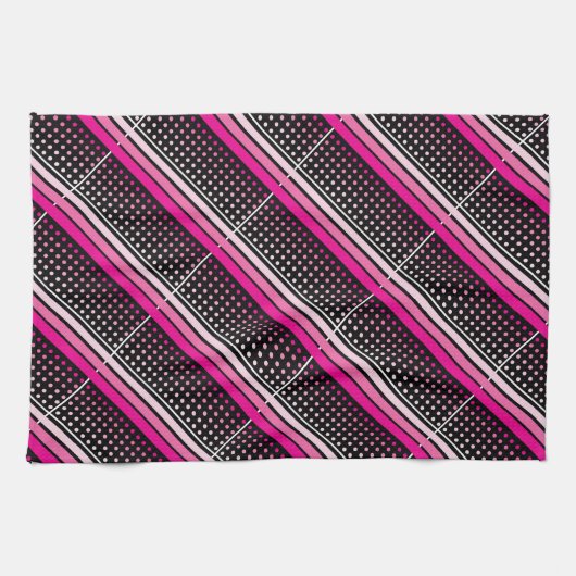 Zwart met roze polka stippen en gestreepte patroon theedoek