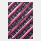 Zwart met roze polka stippen en gestreepte patroon theedoek (Verticaal)
