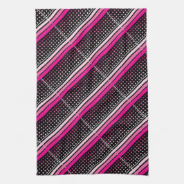 Zwart met roze polka stippen en gestreepte patroon theedoek