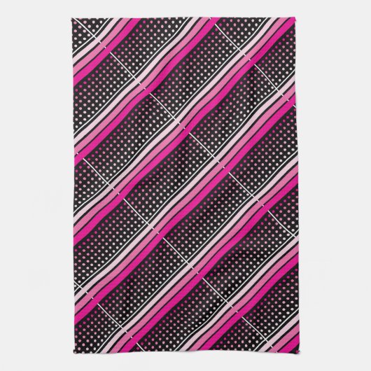 Zwart met roze polka stippen en gestreepte patroon theedoek (Verticaal)