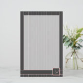 Zwart met roze strepen briefpapier (Staand voorkant)