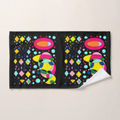 Zwart met roze wereldbollen gele diamanten gepaten handdoek (Handdoek)