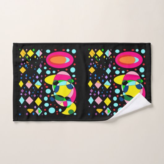 Zwart met roze wereldbollen gele diamanten gepaten handdoek (Handdoek)