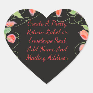 Zwart Met Rozen in Koraal Hart Sticker