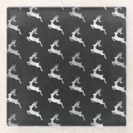 ZWART MET SILVER CHRISTMAS HOLIDAY REINDEER GLAZEN ONDERZETTER