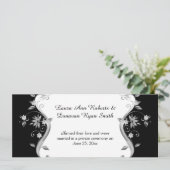 Zwart met  Silver Flowers Swirls Reception Kaart (Staand voorkant)