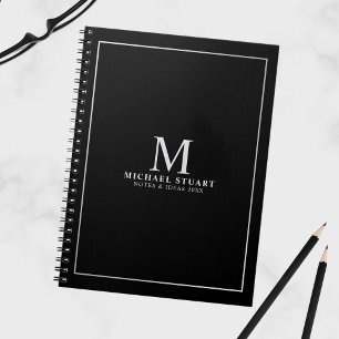 Zwart met Silver Persoonlijk Monogram en Naam Notitieboek
