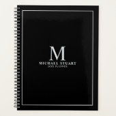 Zwart met Silver Persoonlijk Monogram en Naam Planner (Voorkant)