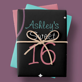 Zwart met sterren en wervelingen zoet 16 inpakpapier vel