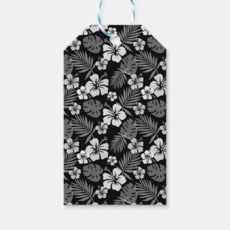 ZWART MET TROPISCHE WITTE HIBISCUS-STROMEN CADEAULABEL
