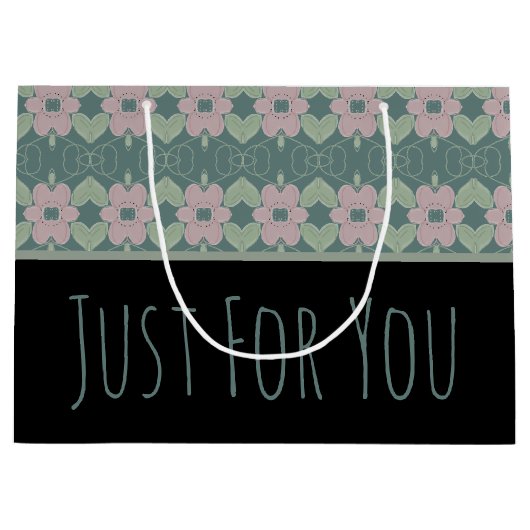 Zwart Met Vervaagd Blauwgroen en Roze Rose Grote G Groot Cadeauzakje (Voorkant)