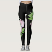 zwart met vet groot roze bloempatroon leggings (Voorkant)