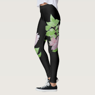 zwart met vet groot roze bloempatroon leggings