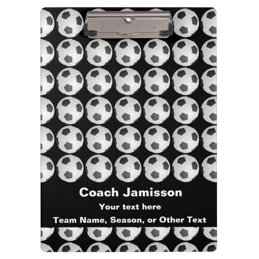 Zwart met Voetbal Patroon voor Coach, Naam, Klembord (Voorkant)