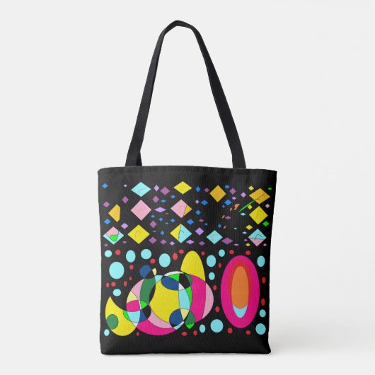 Zwart met wereldbollen en diamanten in gemengde kl tote bag (Achterkant)