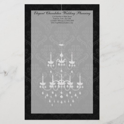 Zwart met White Chandelier Silhouette Briefpapier (Voorkant)