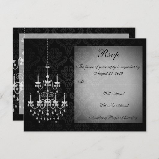 Zwart met White Chandelier Silhouette Uitnodiging Briefkaart (Voorkant / Achterkant)