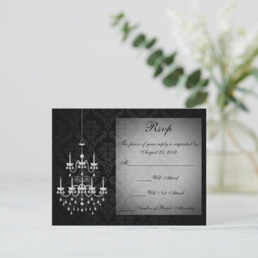 Zwart met White Chandelier Silhouette Uitnodiging Briefkaart (Staand voorkant)