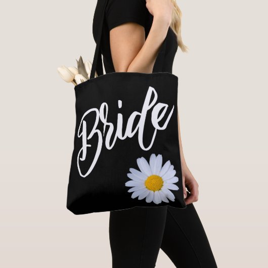 Zwart met White Daisy Bride Tote Bag (Dichtbij)