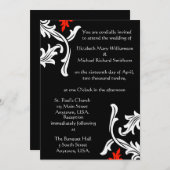 Zwart met White en Red Damask Wedding Kaart (Voorkant / Achterkant)