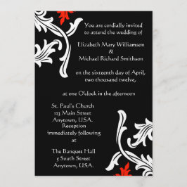 Zwart met White en Red Damask Wedding Kaart
