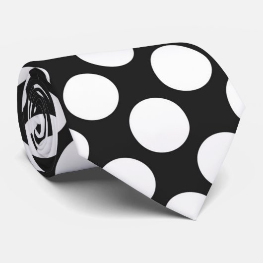 Zwart met White Polka Dots Retro Stropdas (Opgerold)