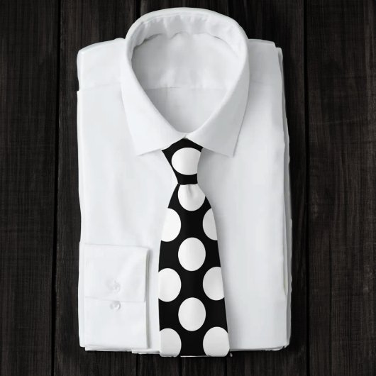 Zwart met White Polka Dots Retro Stropdas