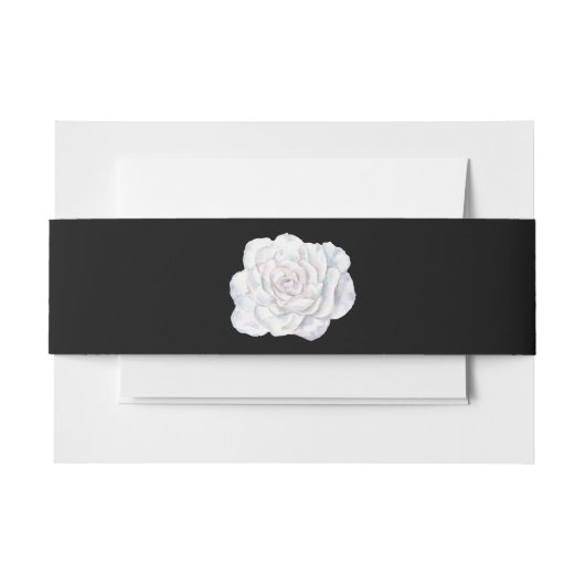 Zwart met White Rose Invitation Belly Band Uitnodigingen Wikkel (Voorkant Voorbeeld)