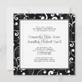 Zwart met White Scroll Square Wedding Invitation Kaart (Voorkant)