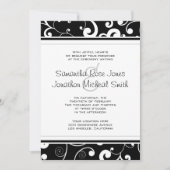 Zwart met White Scroll Wedding Invitation Kaart (Voorkant)