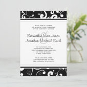Zwart met White Scroll Wedding Invitation Kaart (Staand voorkant)