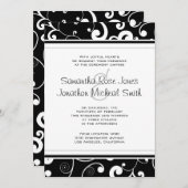 Zwart met White Scroll Wedding Invitation Kaart (Voorkant / Achterkant)