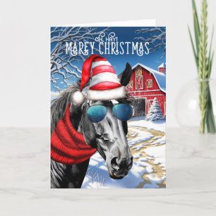 Zwart met White Star Paard Grappig MAREy Kerstmis Feestdagen Kaart