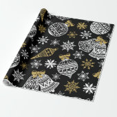 Zwart met wit kerstpatroonpapier cadeaupapier (Uitgerold)