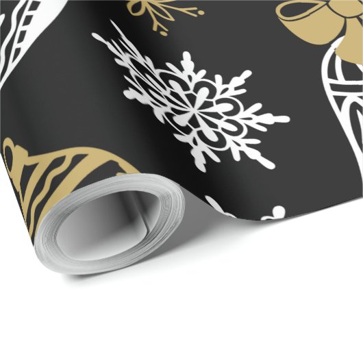 Zwart met wit kerstpatroonpapier cadeaupapier (Rol Hoek)