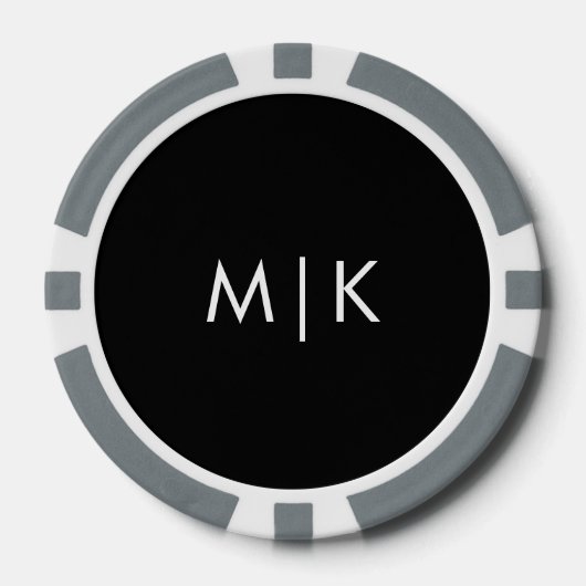 Zwart met Wit | Modern Monogram Poker Chips (Voorkant)
