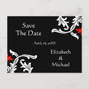 Zwart met wit, rood Damast bruiloft Save The Date Aankondigingskaart