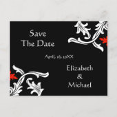 Zwart met wit, rood Damast bruiloft Save The Date Aankondigingskaart (Voorkant)