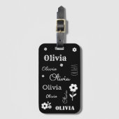 Zwart met witte bloemen, Gepersonaliseerd Bagagelabel (Voorkant (verticaal))